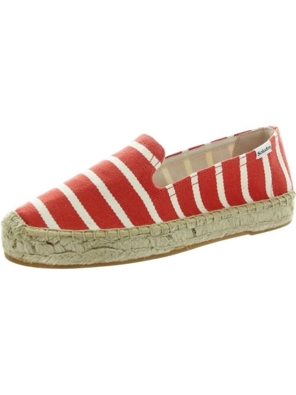 Soludos Womens Platform Smoking Slipper Coral Red White Striped Espadrilles 8